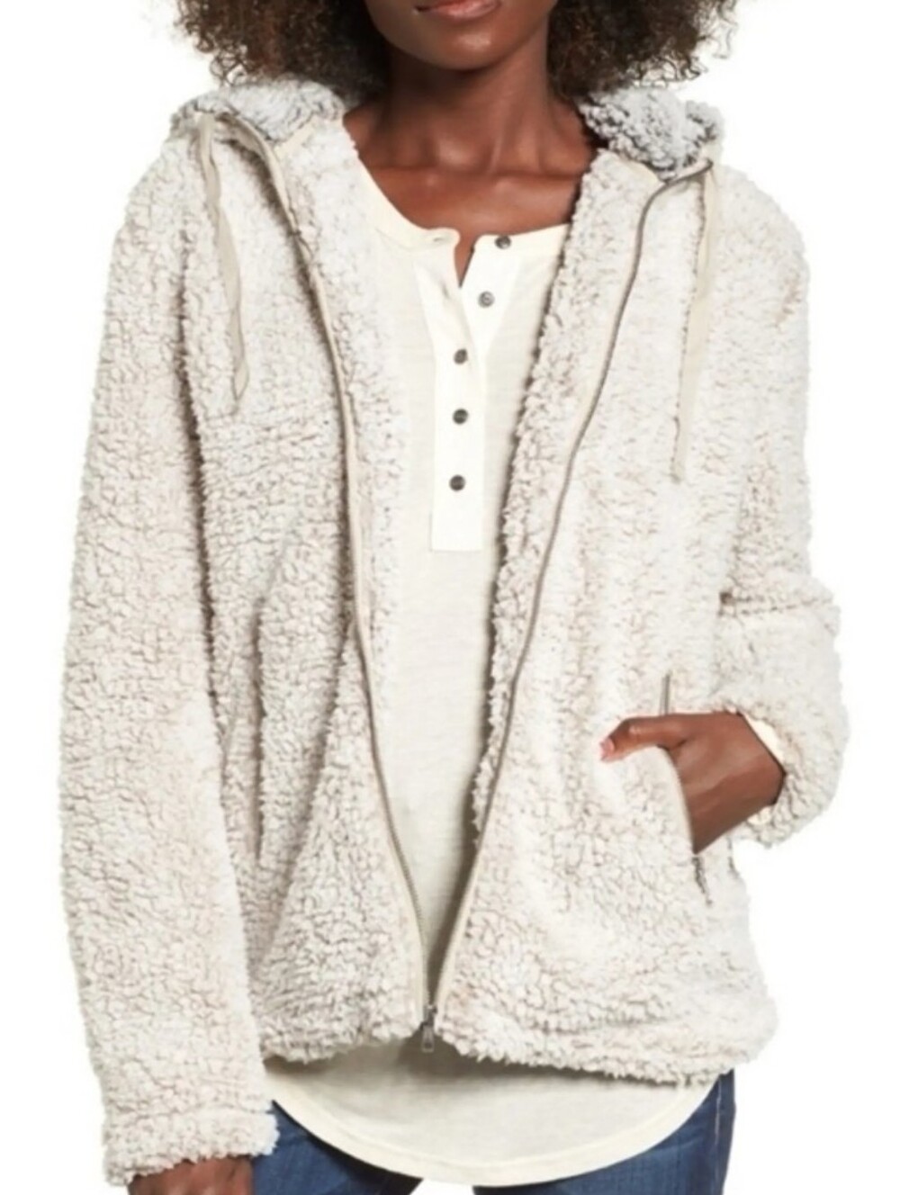 Thread & Supply Cream Sherpa Zip Hoodie